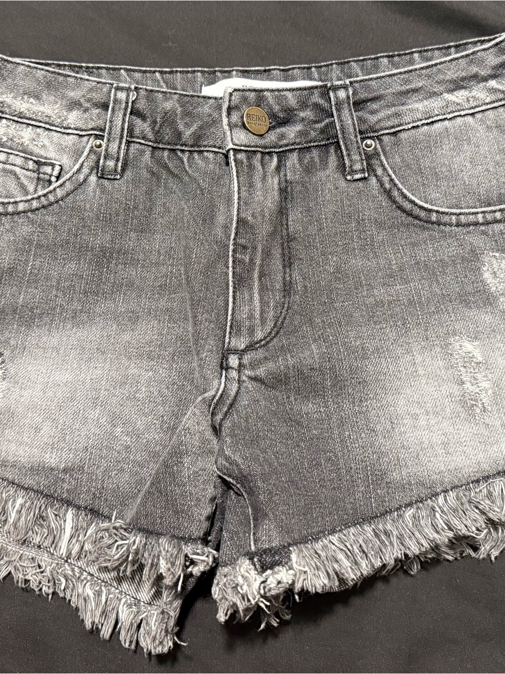 Grey Frayed Hem Denim Shorts - Women's Jean Shorts